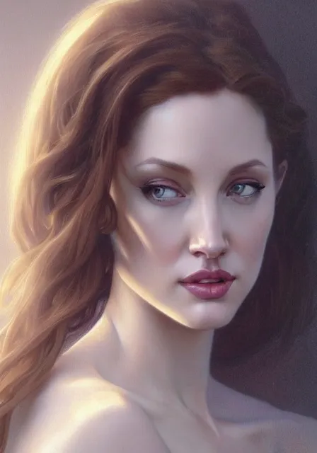 Prompt: angeline jolie gessica chastain, intricate, elegant, highly detailed, digital painting, artstation, concept art, smooth, sharp focus, illustration, art by artgerm and greg rutkowski and alphonse mucha and william - adolphe bouguereau