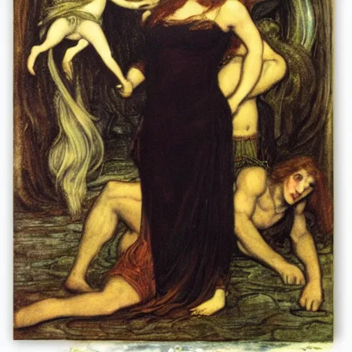 Prompt: witch circe of the odyssey, art by dante gabriel rossetti