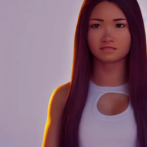 Prompt: young beautiful athletic Filipino woman with long hair posing, depicted as adult Pixar character, high quality cg render, 4k