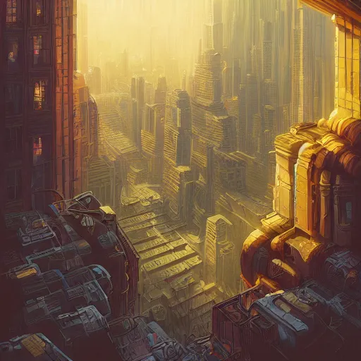 Image similar to A highly symmetrical and deeply coherent painting of an enigmatic city in the clouds, by Justin Gerard and Peter Mohrbacher and Laurie Greasley, award winning, volumetrics, light rays, 50mm lens, 15mm lens, 100mm lens, studio lighting, 8K