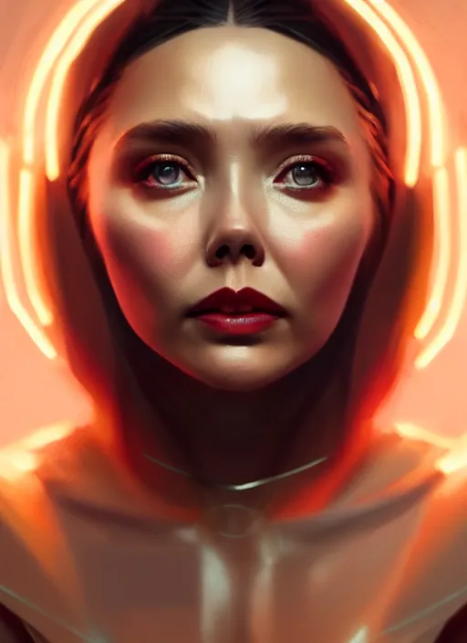 Image similar to portrait of modern darna, elizabeth olsen, intricate, elegant, glowing lights, highly detailed, digital painting, artstation, glamor pose, concept art, smooth, sharp focus, illustration, art by wlop, mars ravelo and greg rutkowski