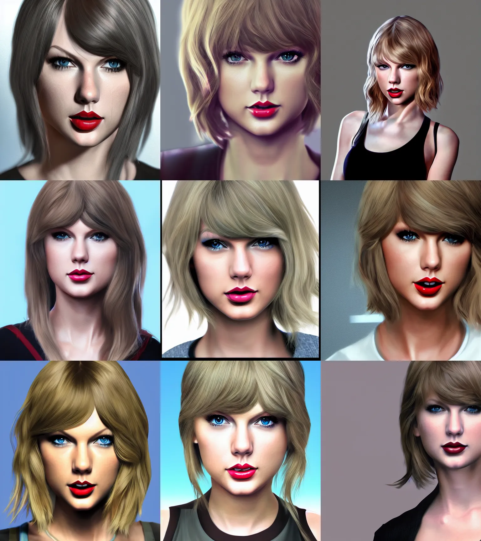 Prompt: portrait of taylor swift, 3 d anime realistic, deviantart, gta 5