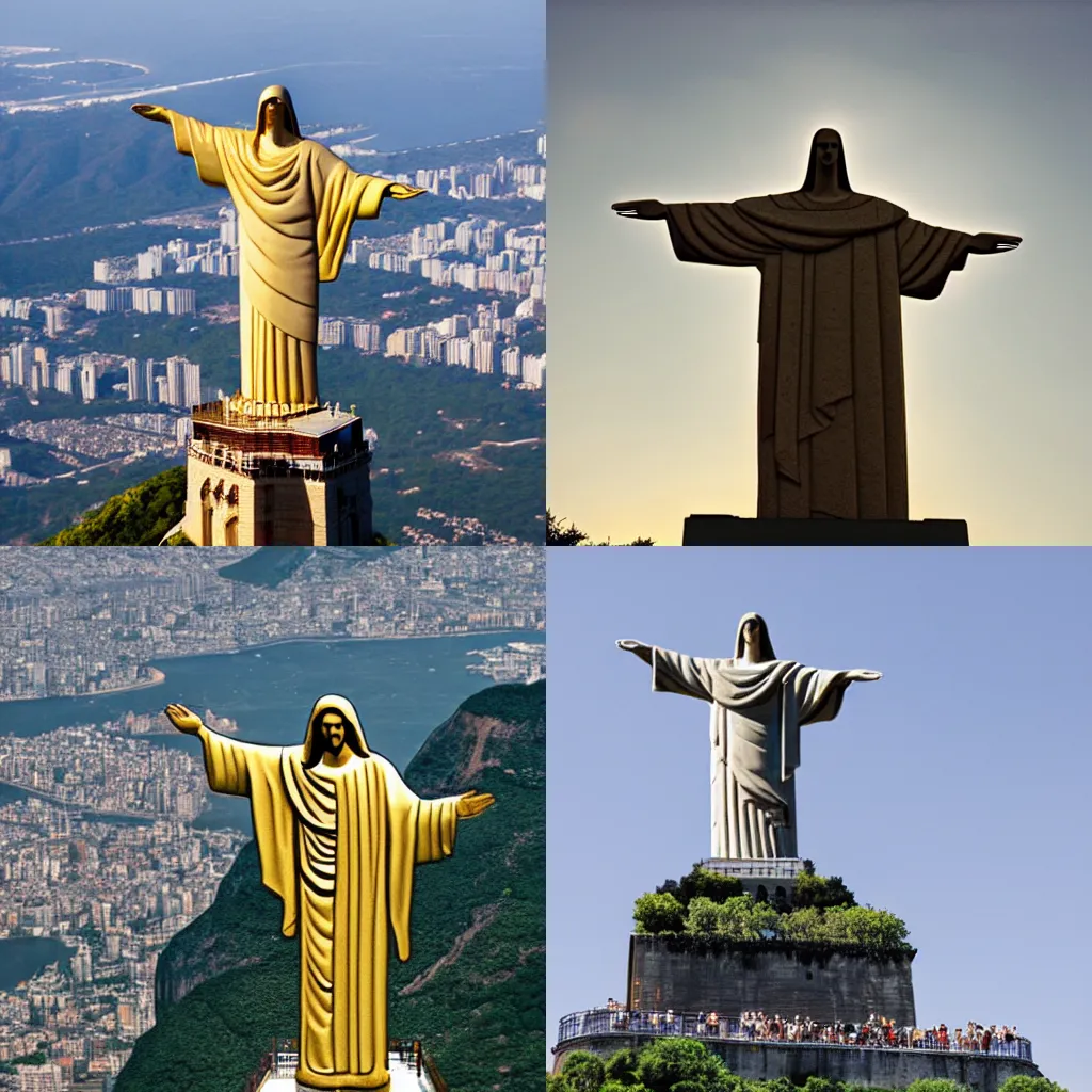 Prompt: statue of christ the redeemer is playing guitar