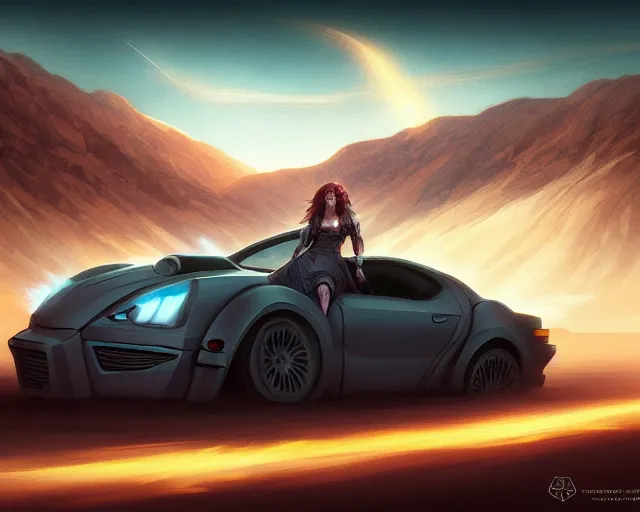 Prompt: photography of isaac newton driving speeding car in death valley, fantasy, intricate, elegant, highly detailed, digital painting, artstation, concept art, matte, sharp focus, illustration, hearthstone, art by artgerm and greg rutkowski and alphonse mucha
