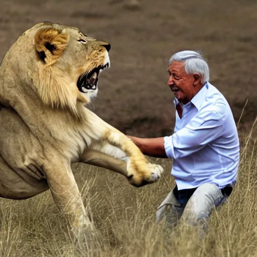 Prompt: amlo attacking a lion