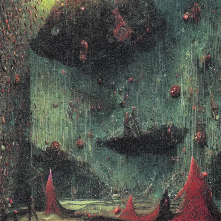 Image similar to a misty sunday morning in the underworld, by mordecai ardon and wayne barlowe (art nouveau diorama)