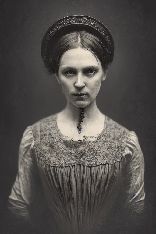 Image similar to wet plate photograph portrait of a victorian woman with a car head for her head, dressed in a victorian - era clothing, dramatic lighting, highly detailed, digital painting, artstation, concept art, smooth, sharp focus, illustration, art by wlop, mars ravelo and greg rutkowski