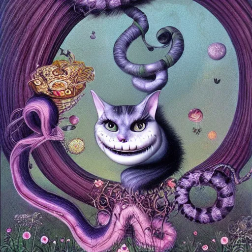 Image similar to portrait of surreal Cheshire Cat, artwork by Daniel Merriam,