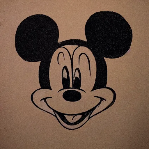 Image similar to a cave painting of mickey mouse, detailed