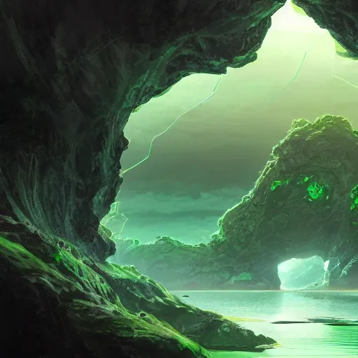 a scary glowing green scifi portal to another world in | Stable ...