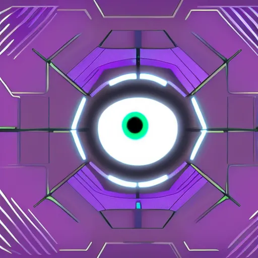 Image similar to illustration of a cyberpunk eye in a purple rhombus on a black background.