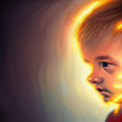 Image similar to powerful eyes glowing highly detailed painting of deep sadness alone, young blonde boy, fractal electricity surrounding him, expressive emotional sadness piece, trending on art station, abstract emotional sadness expression, very very very beautiful, fantasy digital art