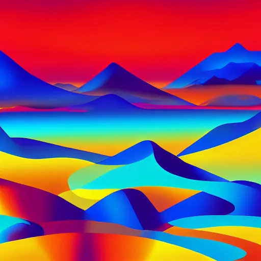 Prompt: a beautiful landscape of a vast desert with mountains and hills in a cubo - futurism style, digital art