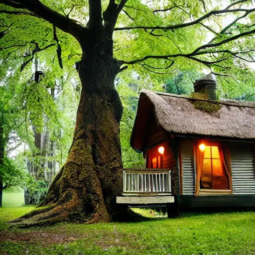 Image similar to cozy cottage inside a giant tree