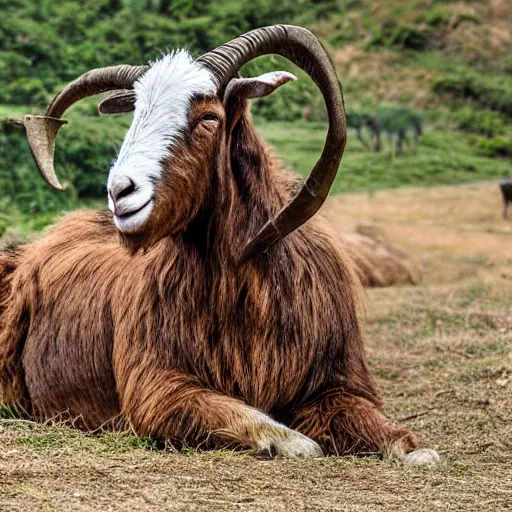 Prompt: huge goat - like beast with mouth opening unnaturally wide to reveal rows of razor - sharp teeth