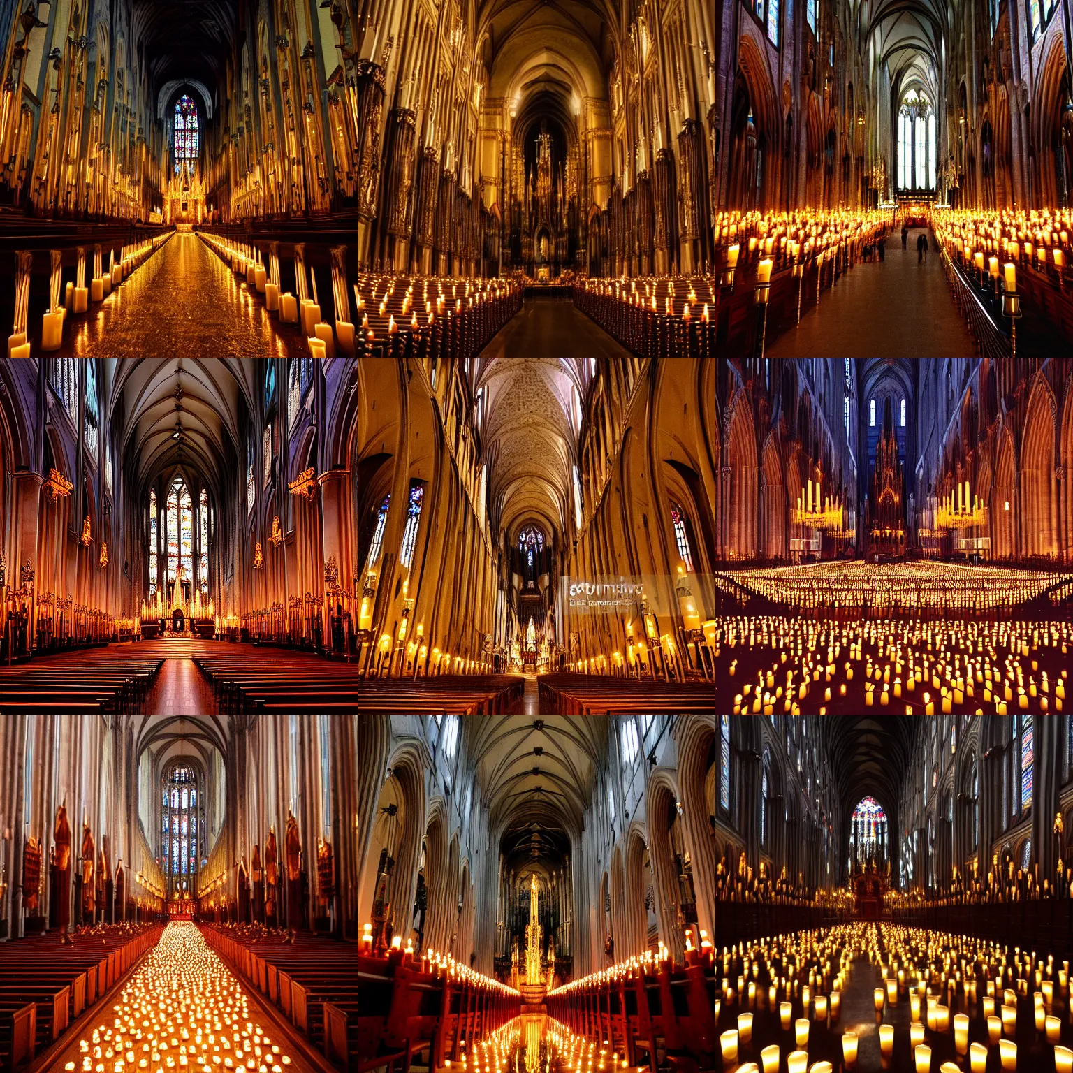 Prompt: thousands of candles in a german cathedral, at night, candles are the only light source, large format, wide angle, stunning picture, aura film