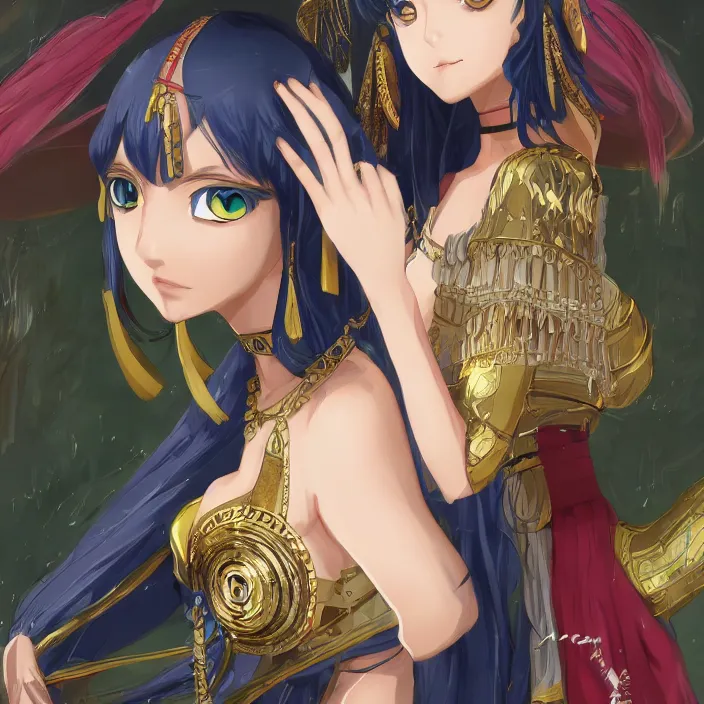 Prompt: The Portrait of Cleopatra, Anime Fantasy Illustration by Tomoyuki Yamasaki, Kyoto Studio, Madhouse, Ufotable, trending on artstation