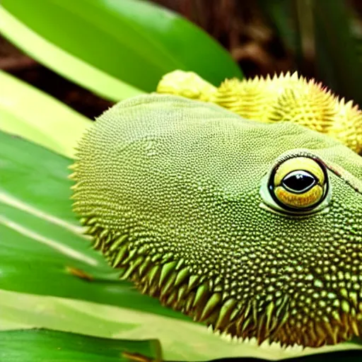 Prompt: a frog shaped like a durian fruit 5 0 / 5 0 hybrid