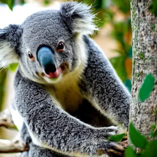 Image similar to A koala wearing a suit.