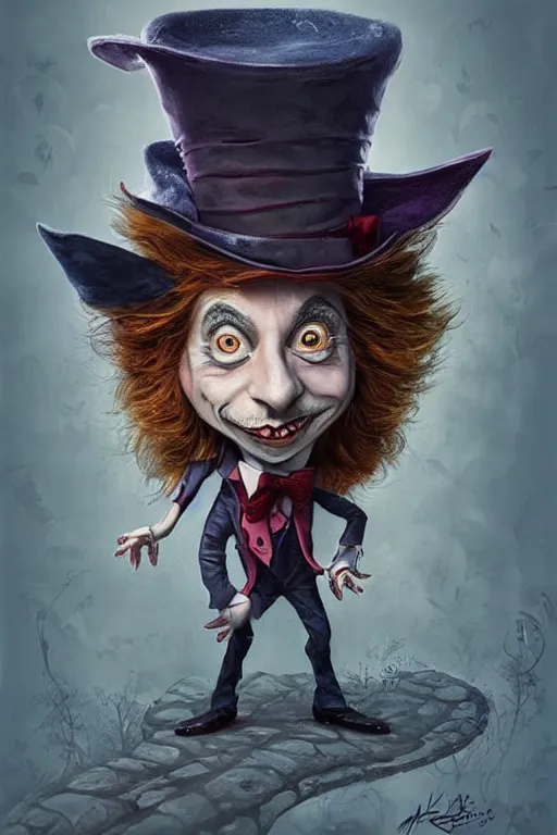 Prompt: ( ( ( ( the mad hatter ) ) ) ) by michael kutsche!!!!!!!!!!!!!!!!!!!!!!, tim burton, cg, trending on artstation