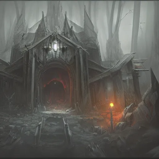 Prompt: A eerie, dark and mysterious, impressive, amazing concept art digital CG painting of a Necromancers lair, trending on ArtStation, Unreal Engine