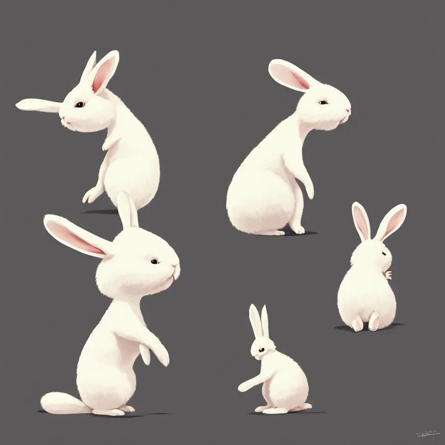 Image similar to Goro Fujita illustrating a lovely white fluffy bunny, with big ears on a plain background, caricatured animals, art by Goro Fujita, sharp focus, highly detailed, ArtStation