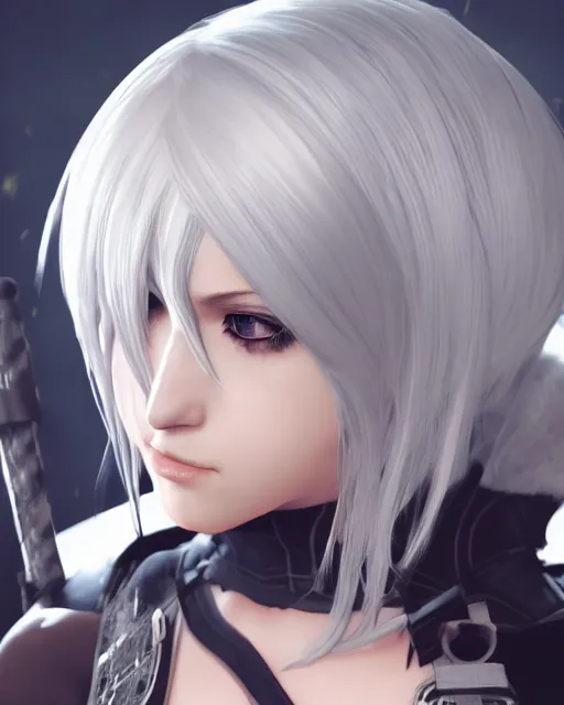 Image similar to Beautiful portrait of 2b, nier automata, cinematic 8k, high detailed