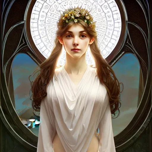 Image similar to perfectly detailed goddess princess of white roses!! blessed by nature with ever - increasing physical mental perfection, symmetrical! intricate, highly detailed, biblical divine holy perfection!! digital painting, artstation, concept art, smooth, sharp focus, illustration, art by artgerm and greg rutkowski and alphonse mucha