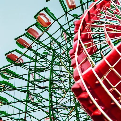 Image similar to a watermelon ferris wheel, tilt - shift photography, perspective - control lens, bokeh