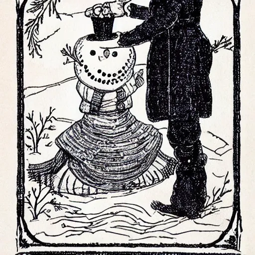 Image similar to victorian snowman illustration greeting card by walter crane