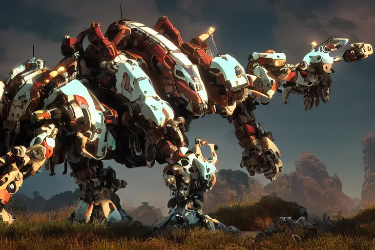 Image similar to shell - walker machine mecha animal beast robot of horizon forbidden west horizon zero dawn bioluminiscence global illumination ray tracing hdr fanart arstation by sung choi and eric pfeiffer and gabriel garza and casper konefal