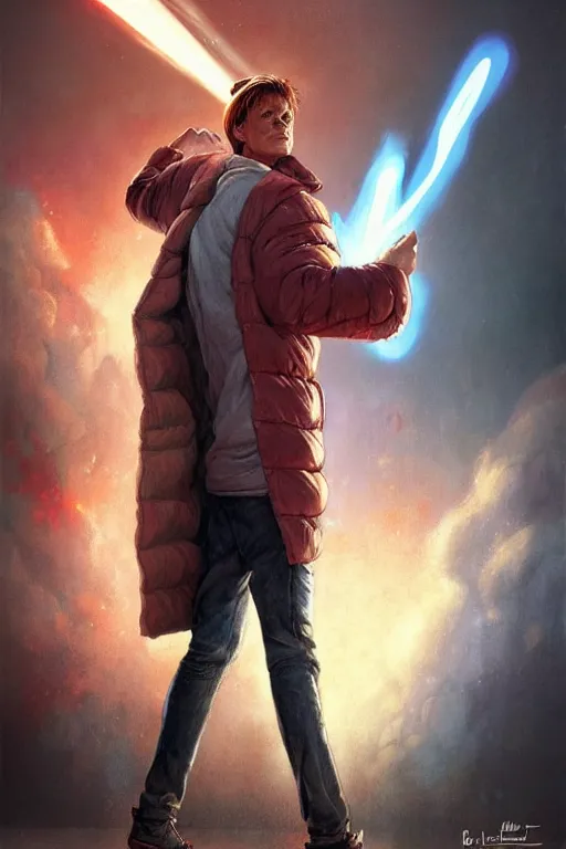 Image similar to character art by bastien lecouffe - deharme, marty mcfly from back to the future 2 ( 1 9 8 5 ), absolute chad