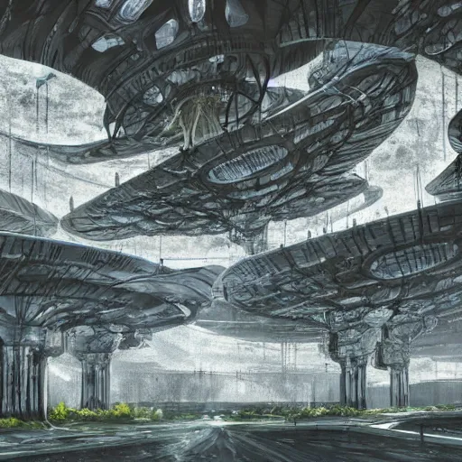 Image similar to scifi mushroom city, modern architecture, concept art