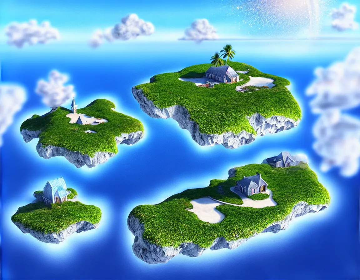 Image similar to ultra realistic illustration of magical island floating in the sky, hd, hdr, low angle camera view, cinematic 8 k, ultra detailed, high resolution, smooth, sharp focus, illustration, art by stanisław wyspianski
