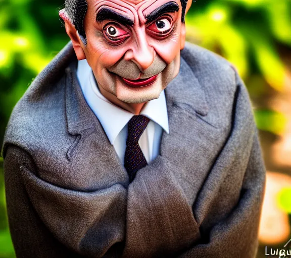 Image similar to award winning 5 5 mm close up portrait photo of mr bean as songoku, in a park by luis royo. soft light. sony a 7 r iv