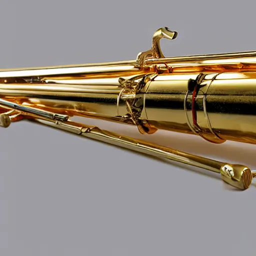 Prompt: studio photograph of a golden traverse flute