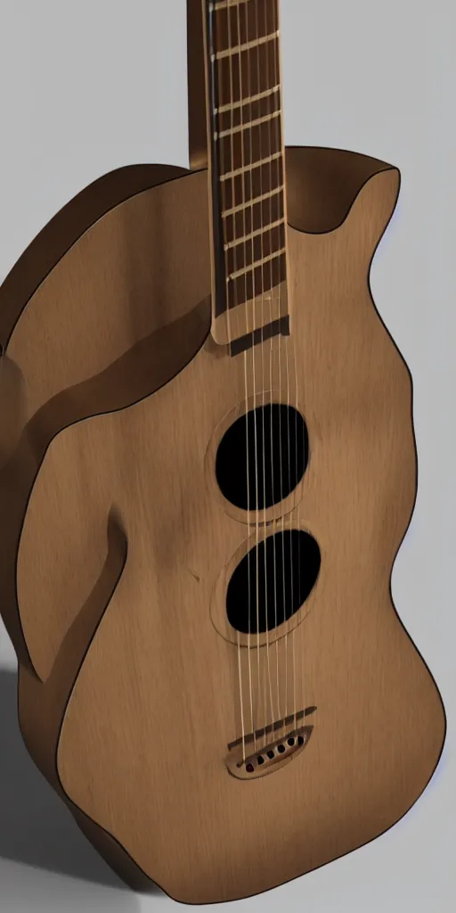 Image similar to model of an acoustic light wood guitar, cute cartoon, unreal engine 5, 3 d render, cinematic lighting, detailed product photo