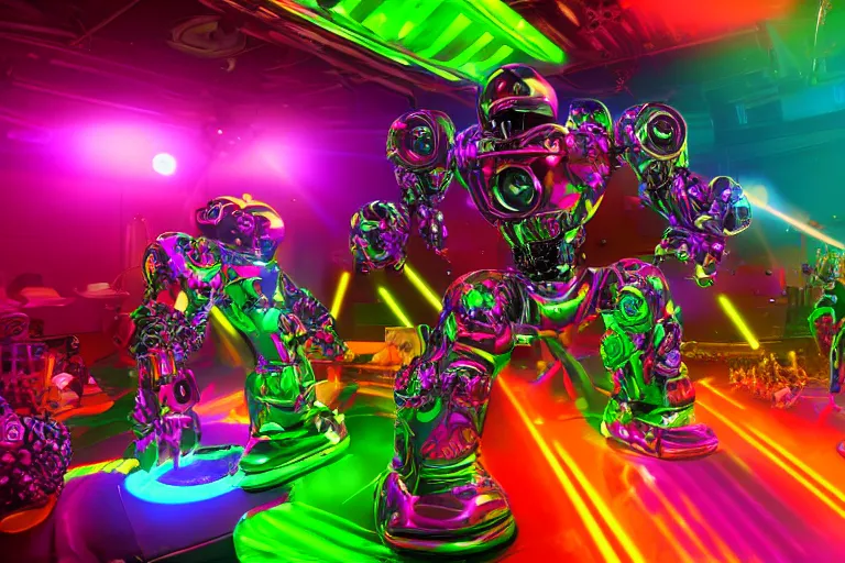 Image similar to robodad cybercore disco rave. bright scene. fine detail. this 4 k hd image is trending on artstation, featured on behance, well - rendered, extra crisp, features intricate detail, epic composition and the style of unreal engine.