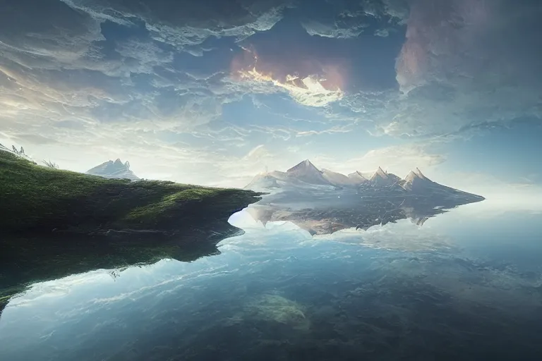 Image similar to an upside down mountain in the water by jessica rossier