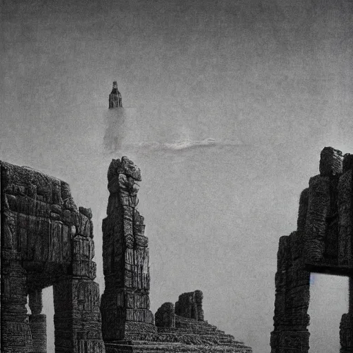 Image similar to The temple of the gods, detailed, immaculate scale, Zdzislaw Beksinski