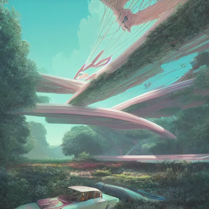 Image similar to maggie cheung, science fiction, extremely detailed, sharp focus, pastel colors, intricate, hard light, illustration, volumetric lighting, digital painting, by roger dean, by santiago calatrava, by simon stalenhag