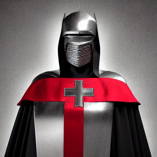 Image similar to man in crusader armor and cape with big red cross on it digital art realistic high detail