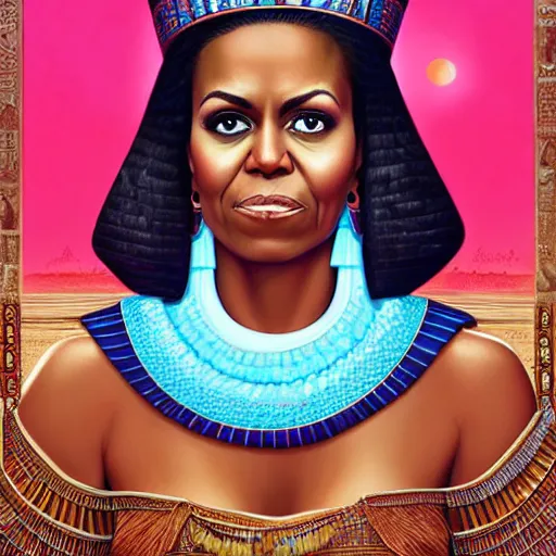 Prompt: lofi queen of egypt portrait of michelle obama, Pixar style, by Tristan Eaton Stanley Artgerm and Tom Bagshaw.