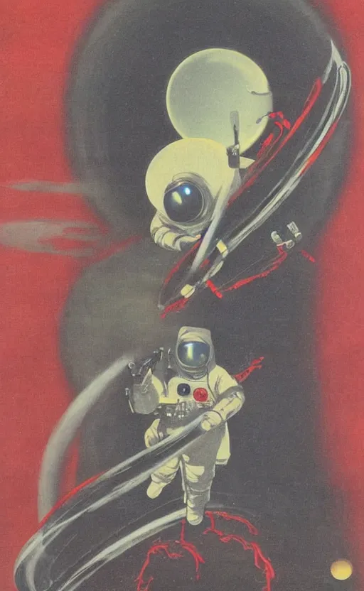 Image similar to painting of an astronaut by kitano tsunetomi, 1 9 3 9