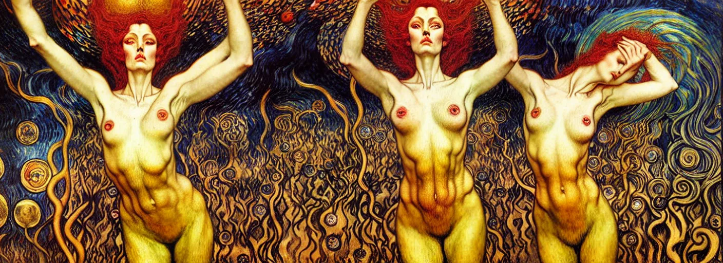 Image similar to Divine Chaos Engine by Karol Bak, Jean Delville, William Blake, Gustav Klimt, and Vincent Van Gogh, symbolist, visionary