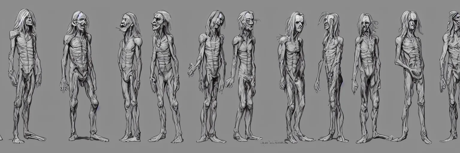 Image similar to character study of daevid allen and iggy pop, clear faces, wild, crazy, character sheet, fine details, concept design, contrast, kim jung gi, pixar and da vinci, trending on artstation, 8 k, full body and head, turnaround, front view, back view, ultra wide angle