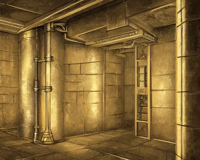 Prompt: a bank vault for gold ingots in the style of ancient sumeria, art by charlie bowater