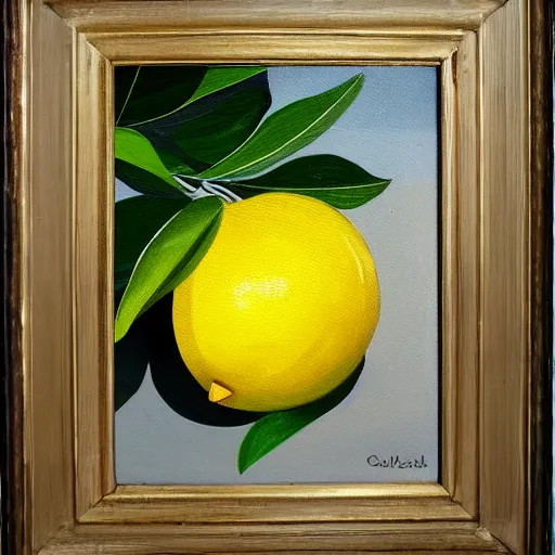 Image similar to oil on canvas painting of a lemon