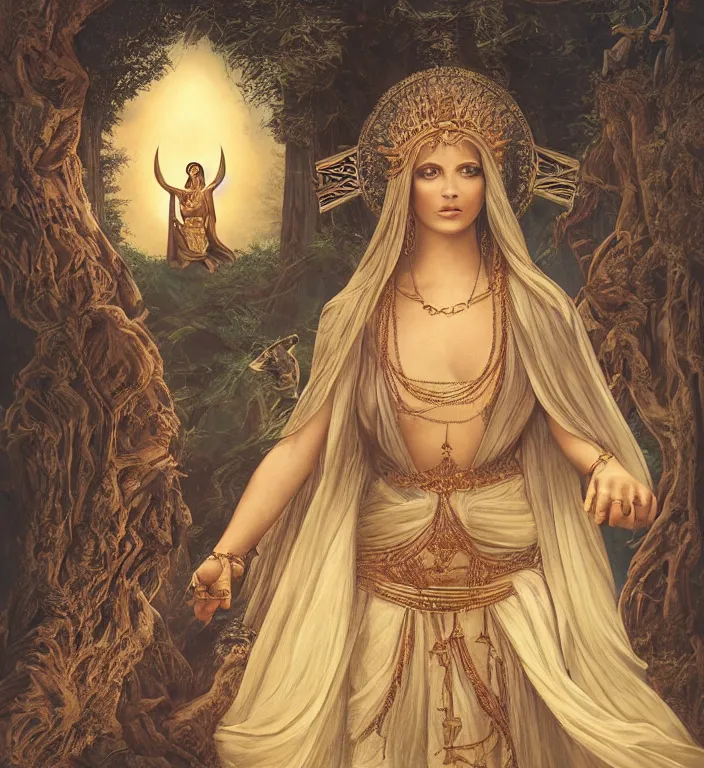 Prompt: a majestic matte painting, Illustration, centered Intricate portrait of a goddess, tarot card