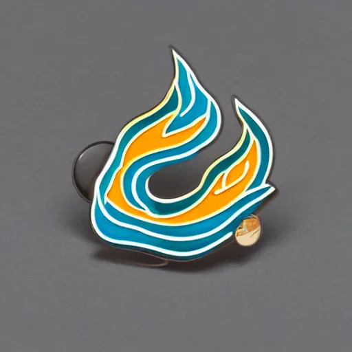 Image similar to a diamond enamel pin depicting a minimalistic clean illustration fire flames warning label, smooth curves